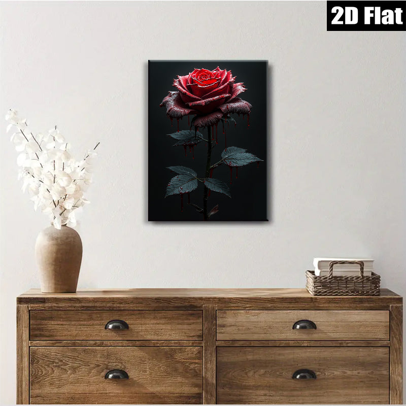 2D flat 1pc Crimson Bloom Dripping Rose Gothic Wall Art Living Room Bedroom Decor Gallery Wrapped Canvas Print Modern Farmhouse Style Coastal Beach Home D��cor