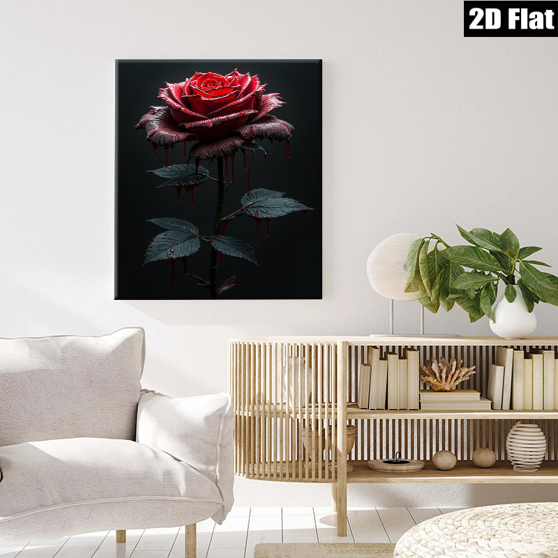 2D flat 1pc Crimson Bloom Dripping Rose Gothic Wall Art Living Room Bedroom Decor Gallery Wrapped Canvas Print Modern Farmhouse Style Coastal Beach Home D��cor