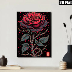 2D flat 1pc Crimson Bloom Gothic Rose Wall Art Canvas Print for Living Room Bedroom Decor Gallery Wrapped Modern Farmhouse Style Rustic Chic Home Decorations