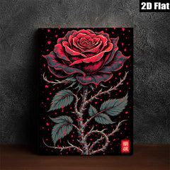 2D flat 1pc Crimson Bloom Gothic Rose Wall Art Canvas Print for Living Room Bedroom Decor Gallery Wrapped Modern Farmhouse Style Rustic Chic Home Decorations