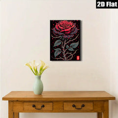 2D flat 1pc Crimson Bloom Gothic Rose Wall Art Canvas Print for Living Room Bedroom Decor Gallery Wrapped Modern Farmhouse Style Rustic Chic Home Decorations