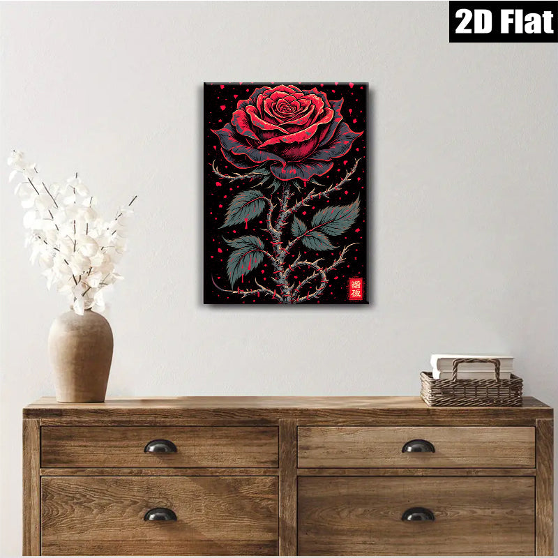 2D flat 1pc Crimson Bloom Gothic Rose Wall Art Canvas Print for Living Room Bedroom Decor Gallery Wrapped Modern Farmhouse Style Rustic Chic Home Decorations