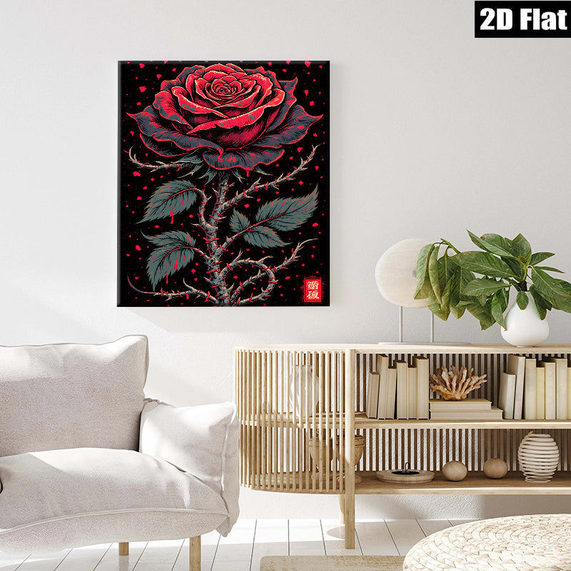 2D flat 1pc Crimson Bloom Gothic Rose Wall Art Canvas Print for Living Room Bedroom Decor Gallery Wrapped Modern Farmhouse Style Rustic Chic Home Decorations