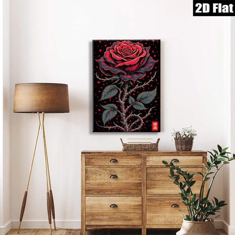 2D flat 1pc Crimson Bloom Gothic Rose Wall Art Canvas Print for Living Room Bedroom Decor Gallery Wrapped Modern Farmhouse Style Rustic Chic Home Decorations