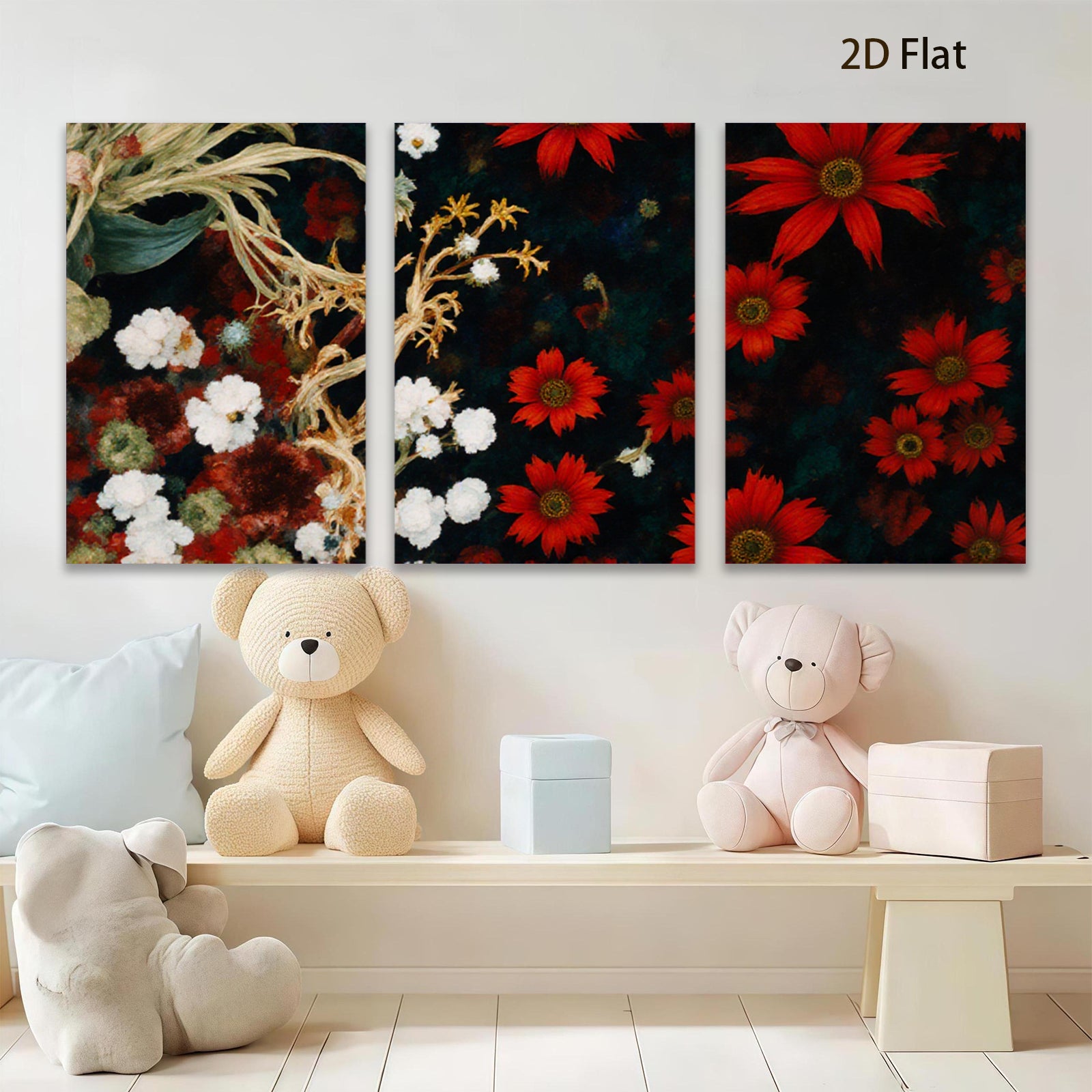 2D flat 1pc Crimson Dahlias Wildflower Botanical Wall Art for Living Room Bedroom Home Decor Gallery Wrapped Canvas Prints Modern Farmhouse Style