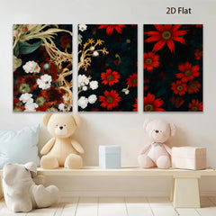 2D flat 1pc Crimson Dahlias Wildflower Botanical Wall Art for Living Room Bedroom Home Decor Gallery Wrapped Canvas Prints Modern Farmhouse Style