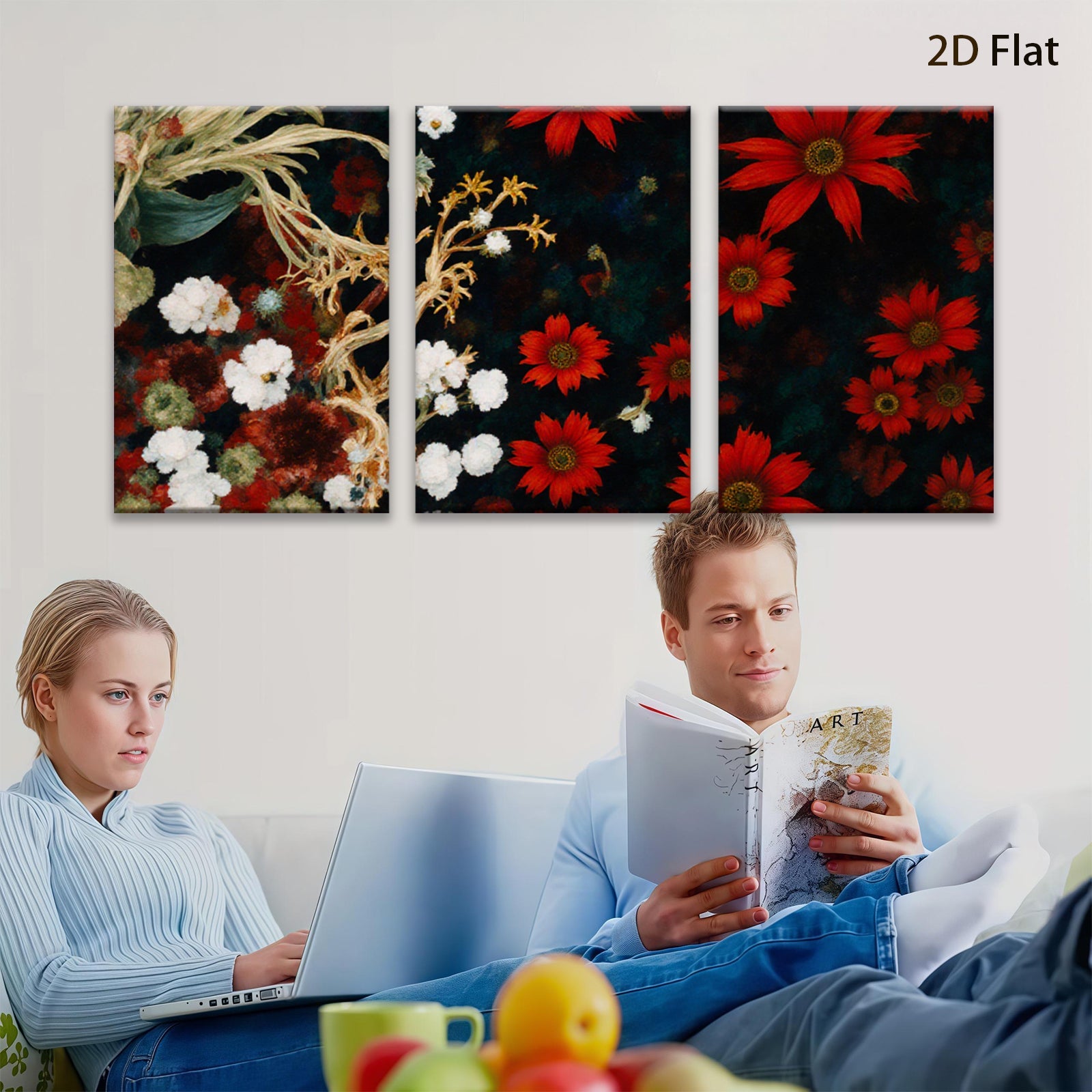 2D flat 1pc Crimson Dahlias Wildflower Botanical Wall Art for Living Room Bedroom Home Decor Gallery Wrapped Canvas Prints Modern Farmhouse Style