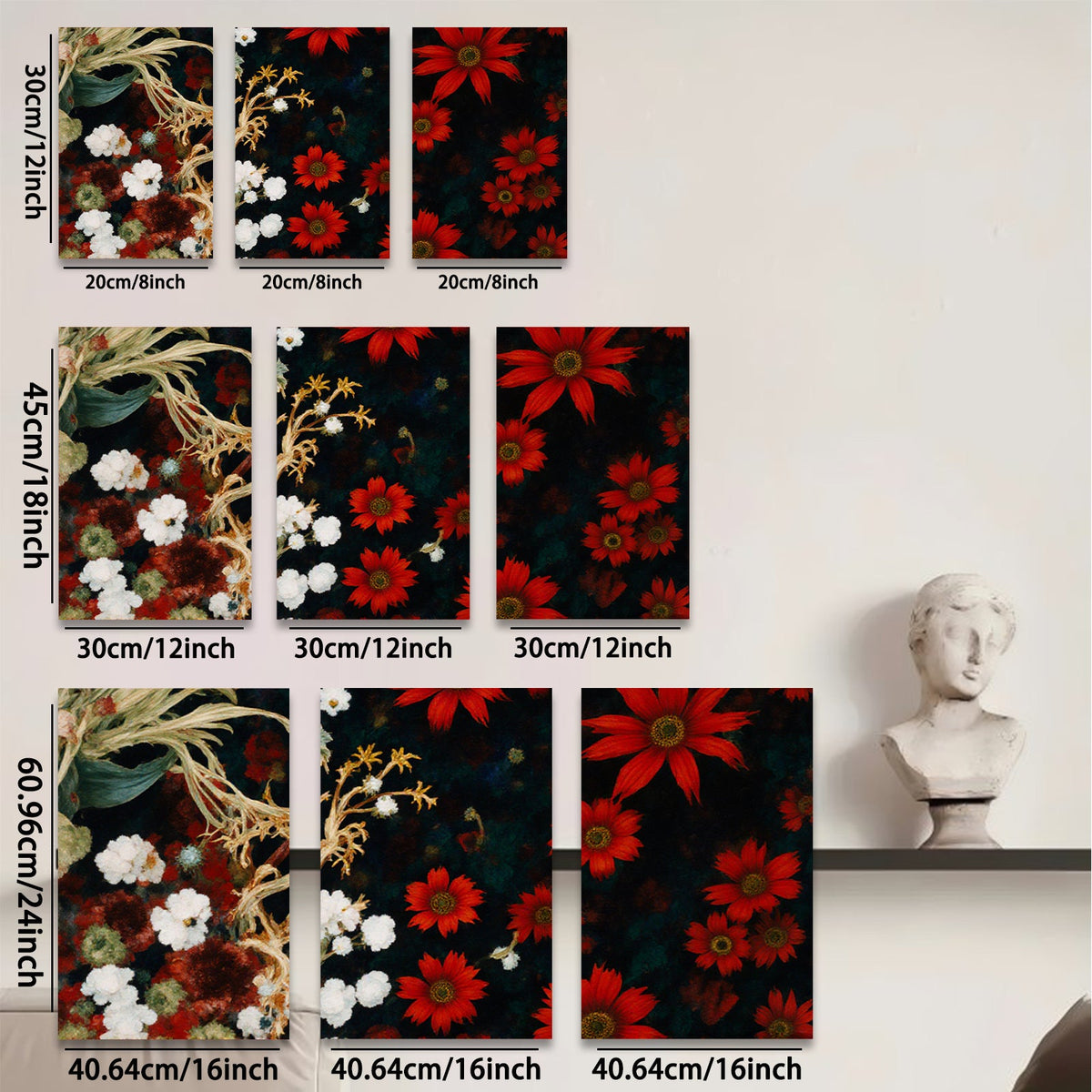 2D flat 1pc Crimson Dahlias Wildflower Botanical Wall Art for Living Room Bedroom Home Decor Gallery Wrapped Canvas Prints Modern Farmhouse Style