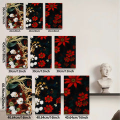 2D flat 1pc Crimson Dahlias Wildflower Botanical Wall Art for Living Room Bedroom Home Decor Gallery Wrapped Canvas Prints Modern Farmhouse Style