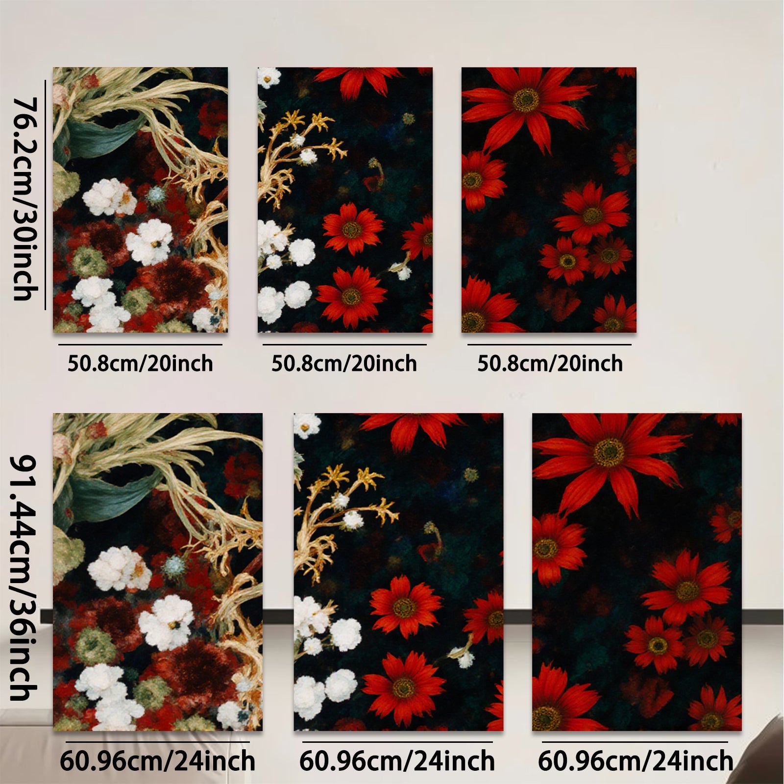 2D flat 1pc Crimson Dahlias Wildflower Botanical Wall Art for Living Room Bedroom Home Decor Gallery Wrapped Canvas Prints Modern Farmhouse Style