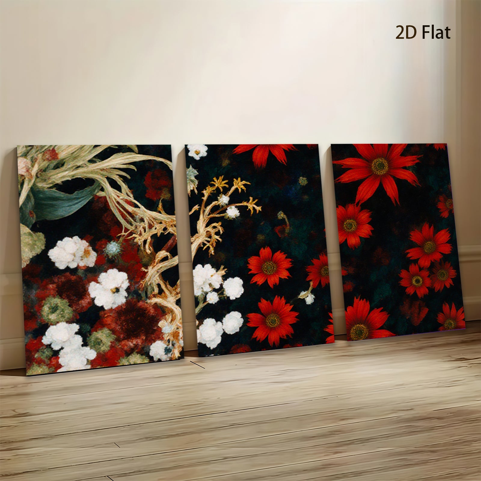 2D flat 1pc Crimson Dahlias Wildflower Botanical Wall Art for Living Room Bedroom Home Decor Gallery Wrapped Canvas Prints Modern Farmhouse Style