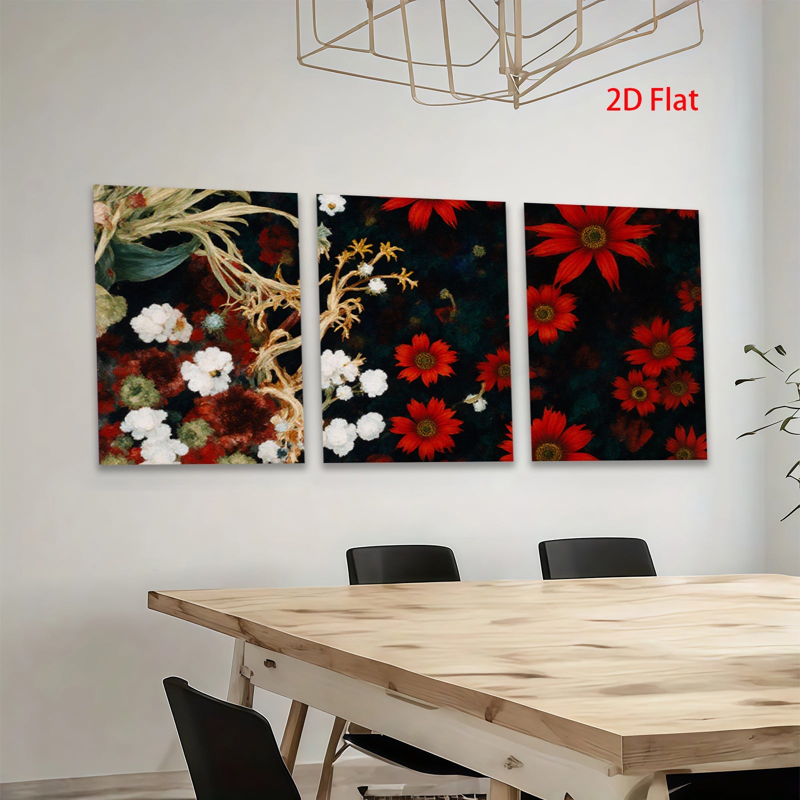 2D flat 1pc Crimson Dahlias Wildflower Botanical Wall Art for Living Room Bedroom Home Decor Gallery Wrapped Canvas Prints Modern Farmhouse Style