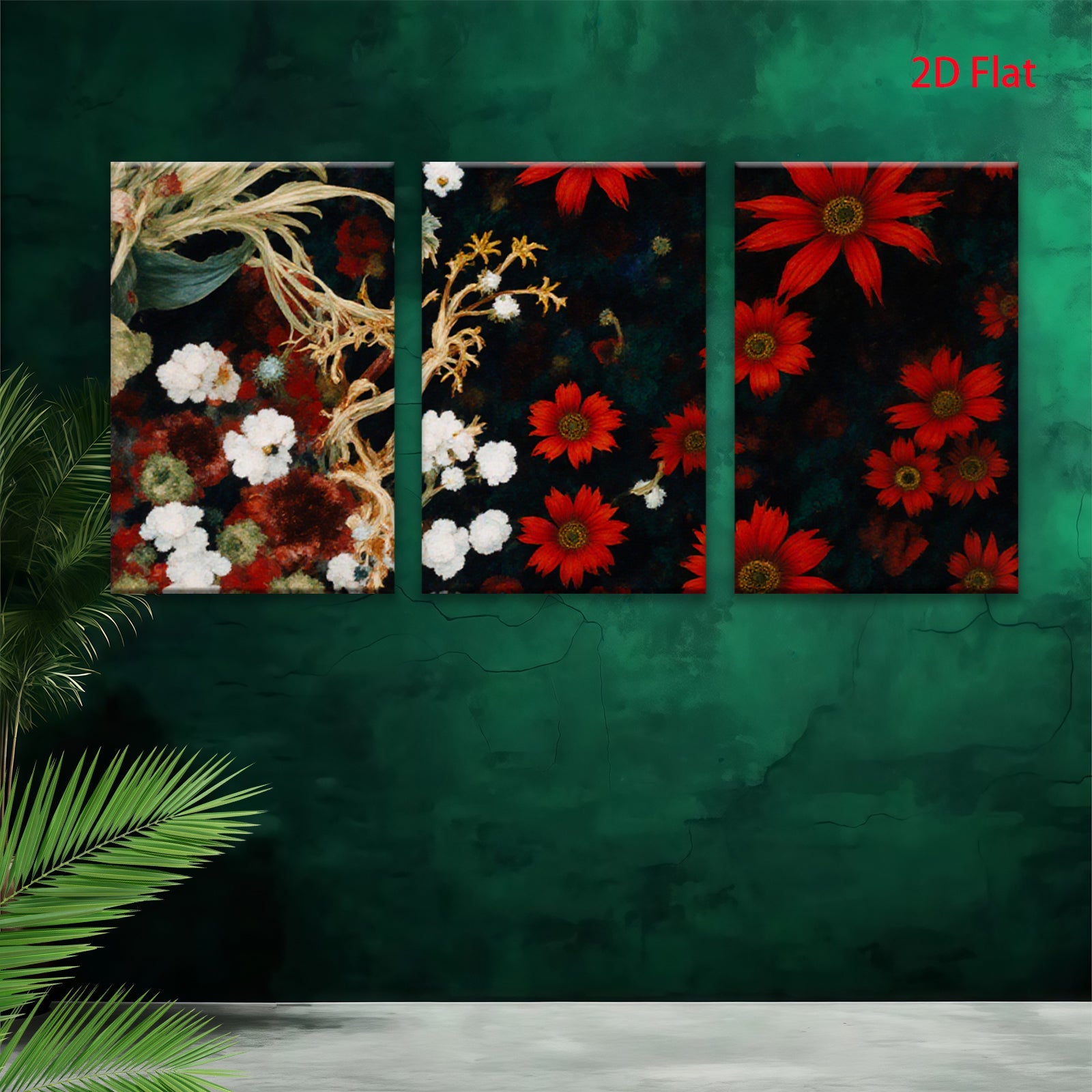 2D flat 1pc Crimson Dahlias Wildflower Botanical Wall Art for Living Room Bedroom Home Decor Gallery Wrapped Canvas Prints Modern Farmhouse Style
