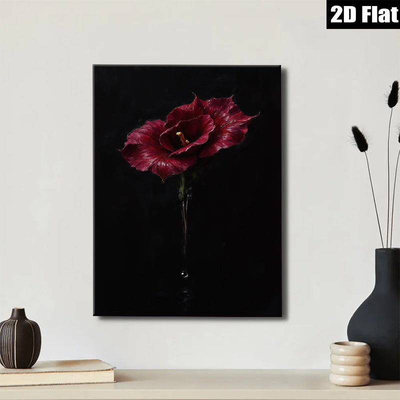 2D flat 1pc Crimson Hibiscus Bloom Botanical Wall Art Living Room Bedroom Decor Farmhouse Style Canvas Prints Modern Minimalist Art Coastal Chic Gallery Wrapped Ready to Hang