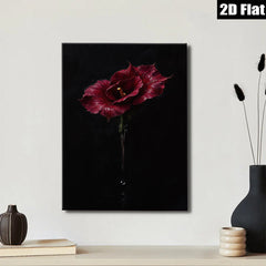 2D flat 1pc Crimson Hibiscus Bloom Botanical Wall Art Living Room Bedroom Decor Farmhouse Style Canvas Prints Modern Minimalist Art Coastal Chic Gallery Wrapped Ready to Hang