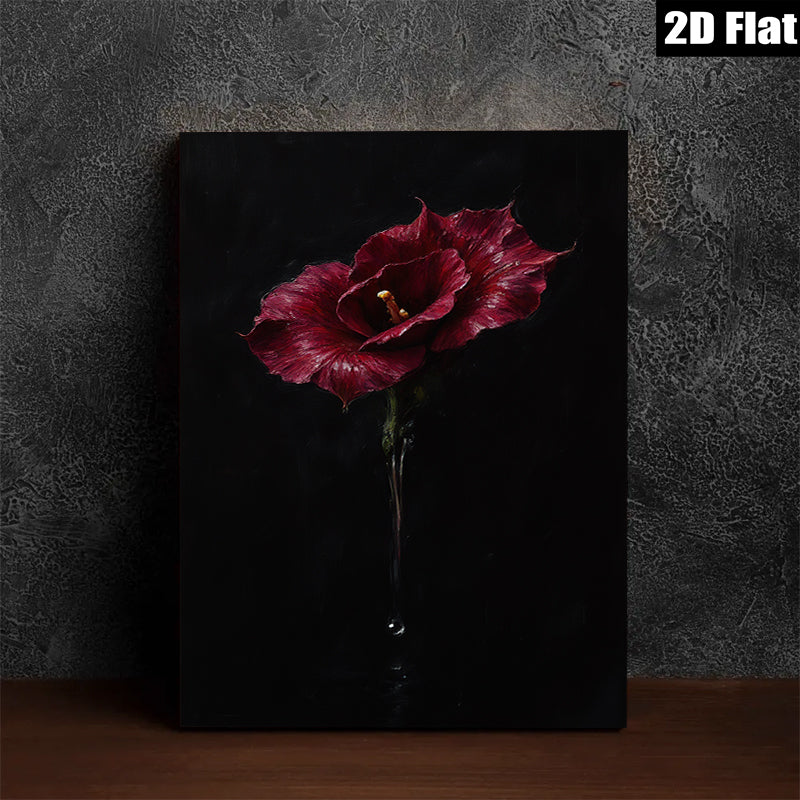 2D flat 1pc Crimson Hibiscus Bloom Botanical Wall Art Living Room Bedroom Decor Farmhouse Style Canvas Prints Modern Minimalist Art Coastal Chic Gallery Wrapped Ready to Hang