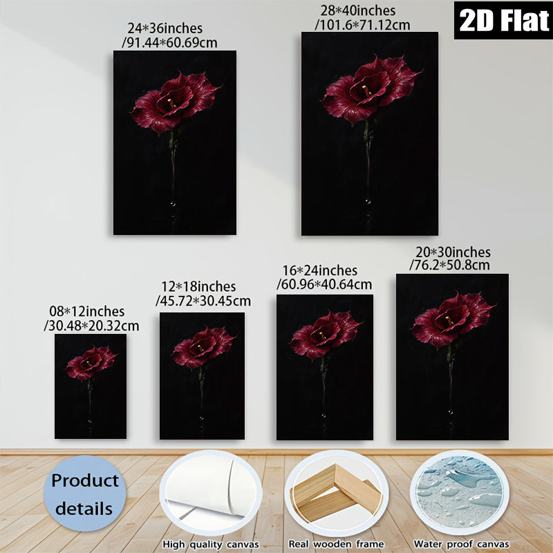 2D flat 1pc Crimson Hibiscus Bloom Botanical Wall Art Living Room Bedroom Decor Farmhouse Style Canvas Prints Modern Minimalist Art Coastal Chic Gallery Wrapped Ready to Hang