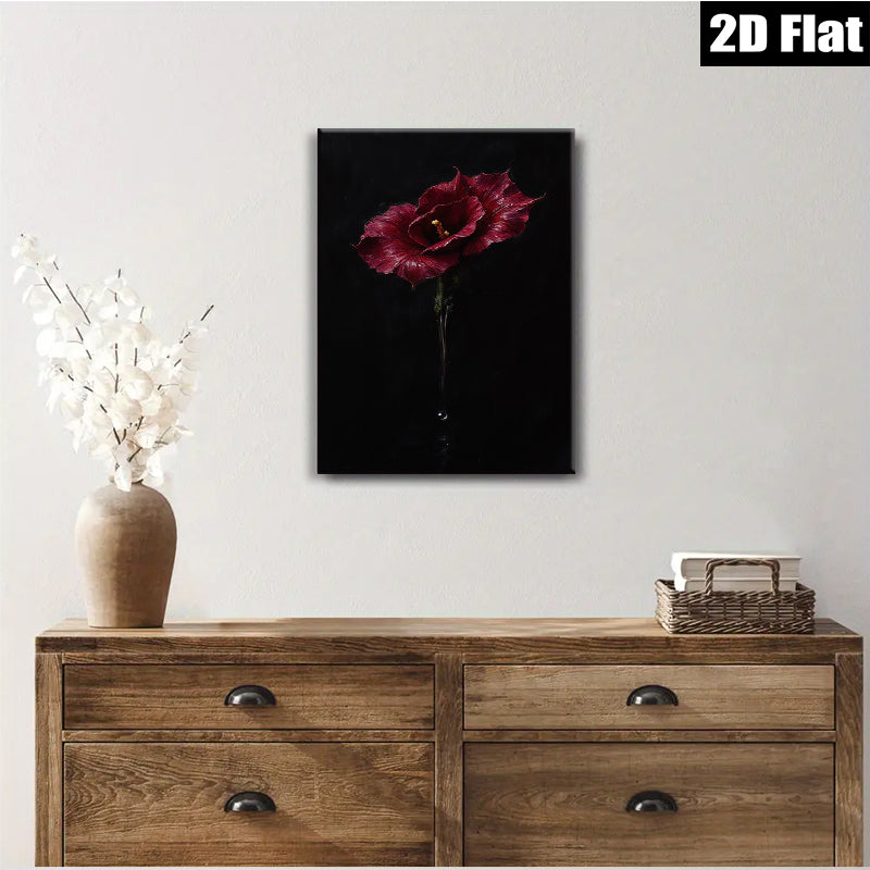 2D flat 1pc Crimson Hibiscus Bloom Botanical Wall Art Living Room Bedroom Decor Farmhouse Style Canvas Prints Modern Minimalist Art Coastal Chic Gallery Wrapped Ready to Hang