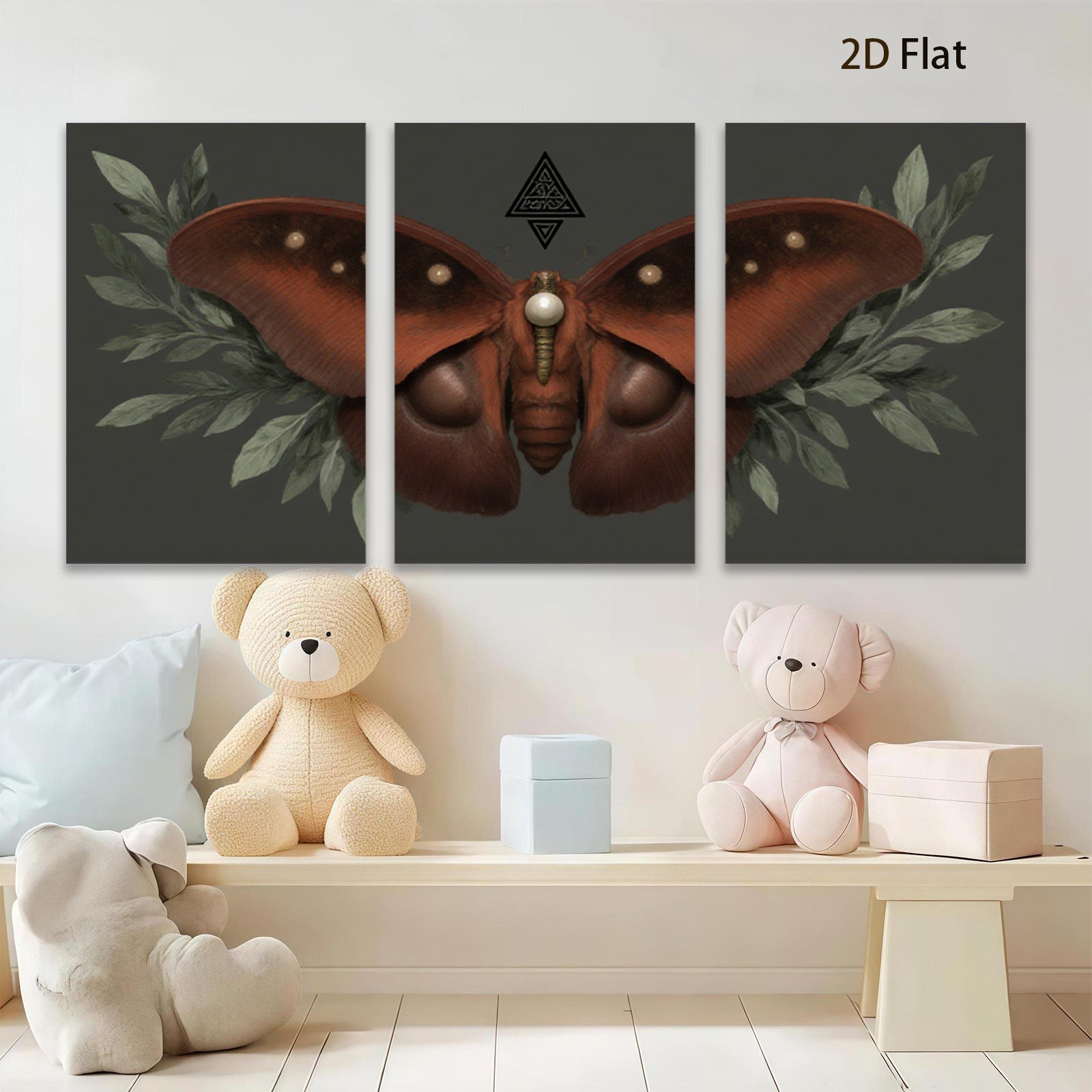 2D flat 1pc Crimson Moth Wall Art Botanical Insect Decor Living Room Bedroom Gallery Wrapped Canvas Print Modern Farmhouse Aesthetic Home D��cor Cozy Vibes