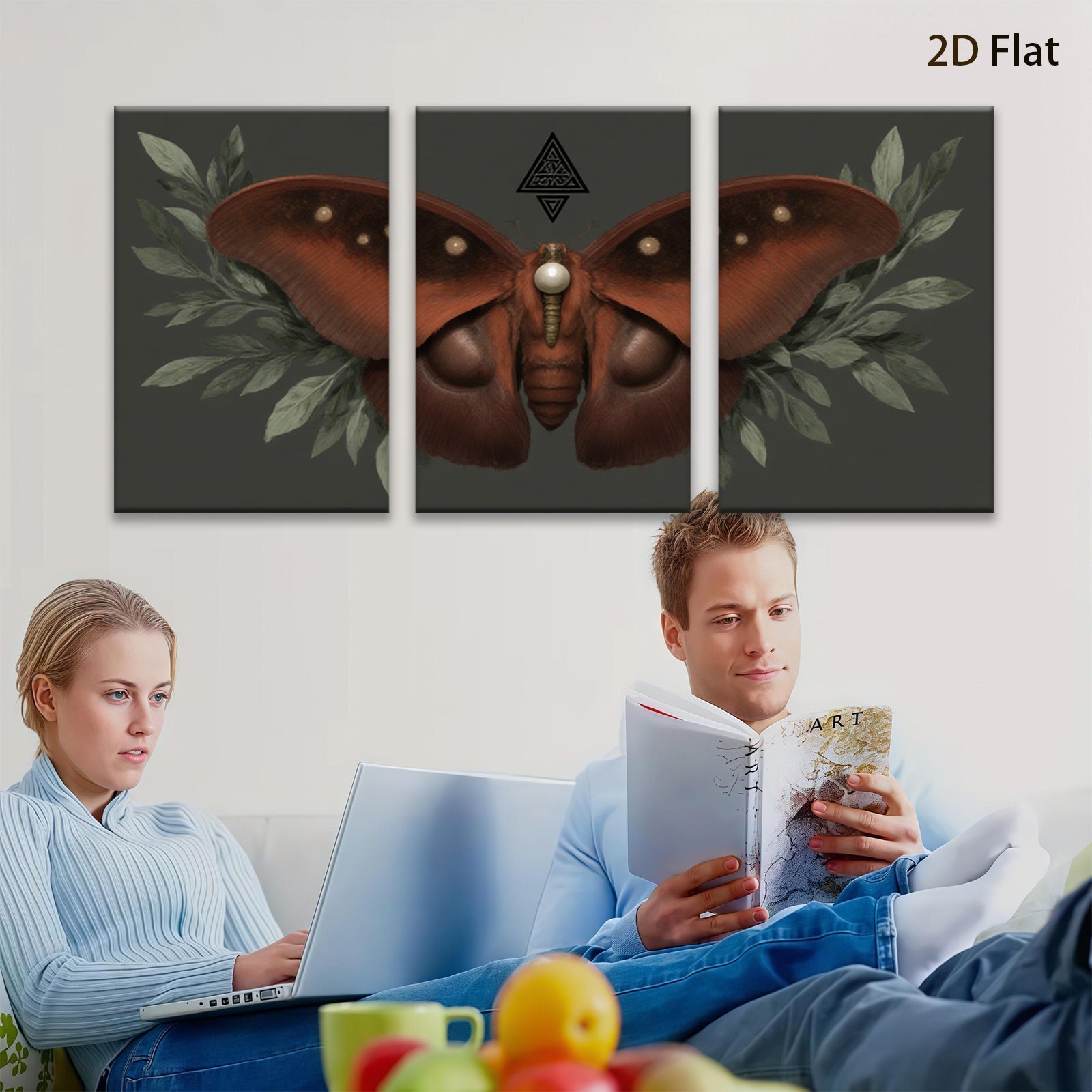 2D flat 1pc Crimson Moth Wall Art Botanical Insect Decor Living Room Bedroom Gallery Wrapped Canvas Print Modern Farmhouse Aesthetic Home D��cor Cozy Vibes