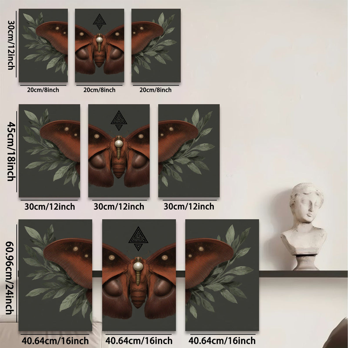 2D flat 1pc Crimson Moth Wall Art Botanical Insect Decor Living Room Bedroom Gallery Wrapped Canvas Print Modern Farmhouse Aesthetic Home D��cor Cozy Vibes