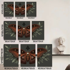 2D flat 1pc Crimson Moth Wall Art Botanical Insect Decor Living Room Bedroom Gallery Wrapped Canvas Print Modern Farmhouse Aesthetic Home D��cor Cozy Vibes