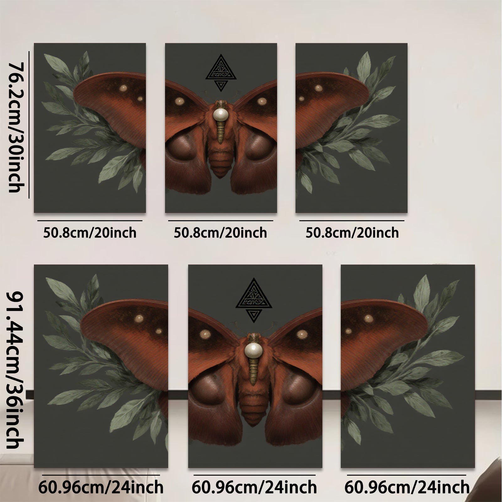 2D flat 1pc Crimson Moth Wall Art Botanical Insect Decor Living Room Bedroom Gallery Wrapped Canvas Print Modern Farmhouse Aesthetic Home D��cor Cozy Vibes