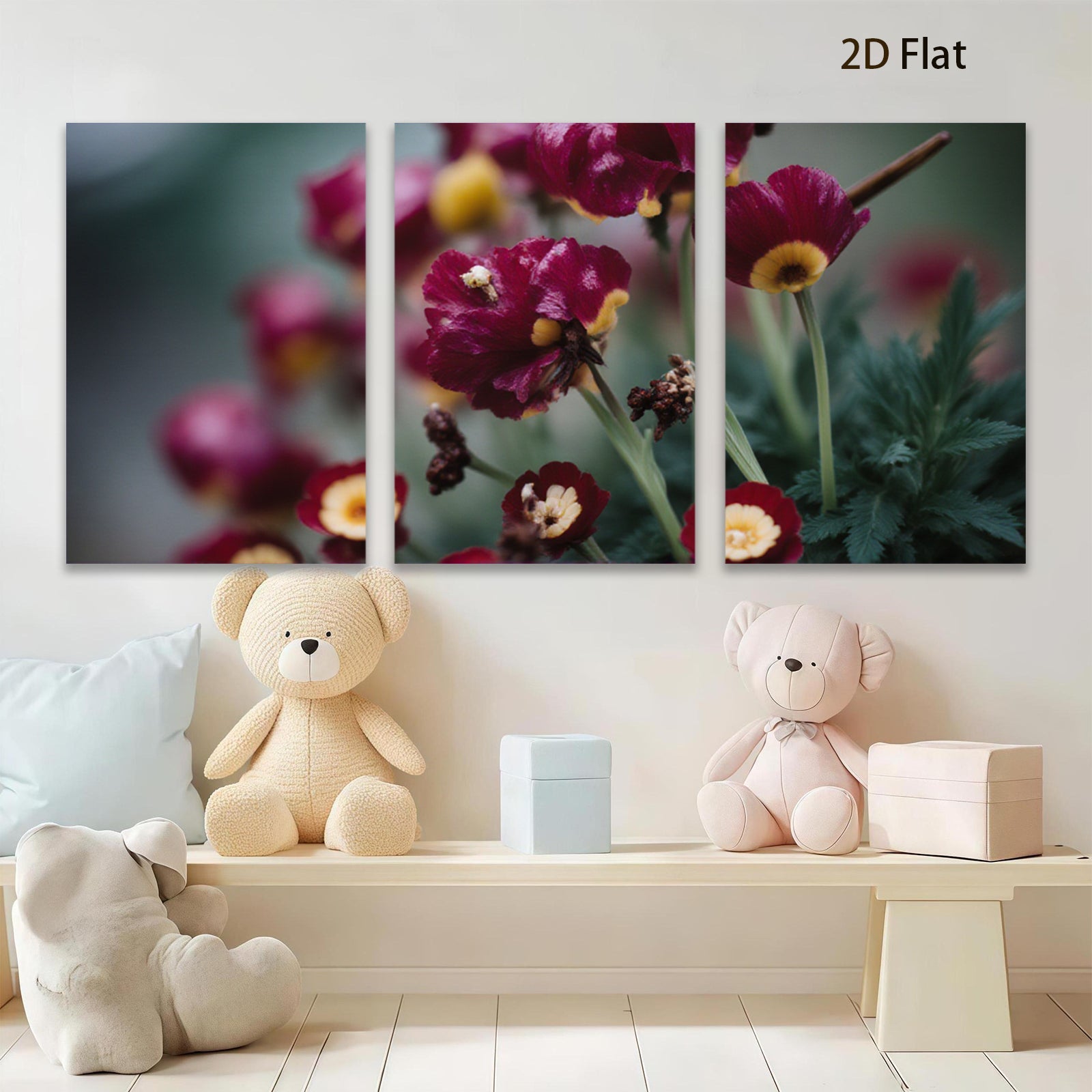 2D flat 1pc Crimson Poppy Field Botanical Wall Art Living Room Bedroom Decor Modern Farmhouse Style Canvas Prints Gallery Wrapped Ready to Hang
