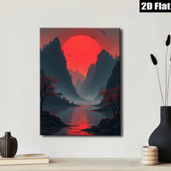 2D flat 1pc Crimson River Valley Landscape Wall Art Decor for Living Room Bedroom Modern Farmhouse Rustic Home Office Gallery Wrapped Canvas Prints