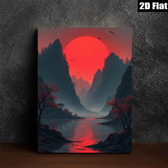2D flat 1pc Crimson River Valley Landscape Wall Art Decor for Living Room Bedroom Modern Farmhouse Rustic Home Office Gallery Wrapped Canvas Prints