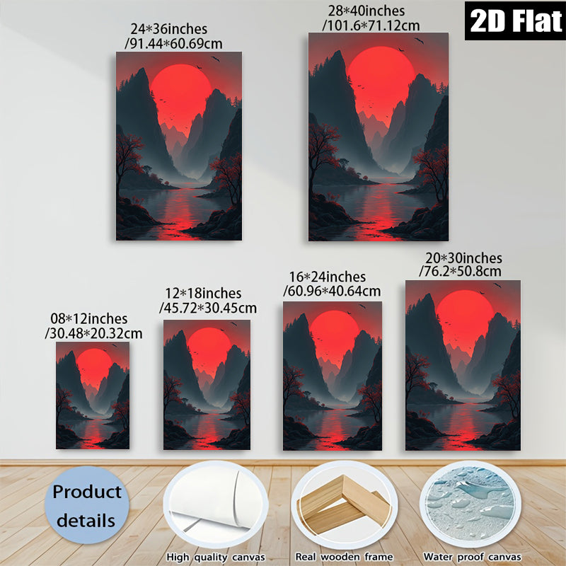 2D flat 1pc Crimson River Valley Landscape Wall Art Decor for Living Room Bedroom Modern Farmhouse Rustic Home Office Gallery Wrapped Canvas Prints