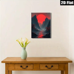2D flat 1pc Crimson River Valley Landscape Wall Art Decor for Living Room Bedroom Modern Farmhouse Rustic Home Office Gallery Wrapped Canvas Prints