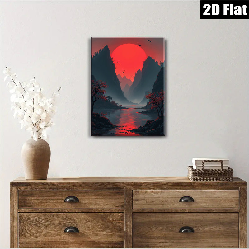 2D flat 1pc Crimson River Valley Landscape Wall Art Decor for Living Room Bedroom Modern Farmhouse Rustic Home Office Gallery Wrapped Canvas Prints