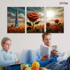 2D flat 1pc Crimson Rose Field Pastoral Landscape Wall Art Canvas Prints For Living Room Bedroom Home Decor Farmhouse Style Rustic Chic Modern Gallery Wrapped