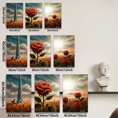 2D flat 1pc Crimson Rose Field Pastoral Landscape Wall Art Canvas Prints For Living Room Bedroom Home Decor Farmhouse Style Rustic Chic Modern Gallery Wrapped