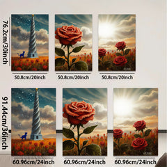 2D flat 1pc Crimson Rose Field Pastoral Landscape Wall Art Canvas Prints For Living Room Bedroom Home Decor Farmhouse Style Rustic Chic Modern Gallery Wrapped