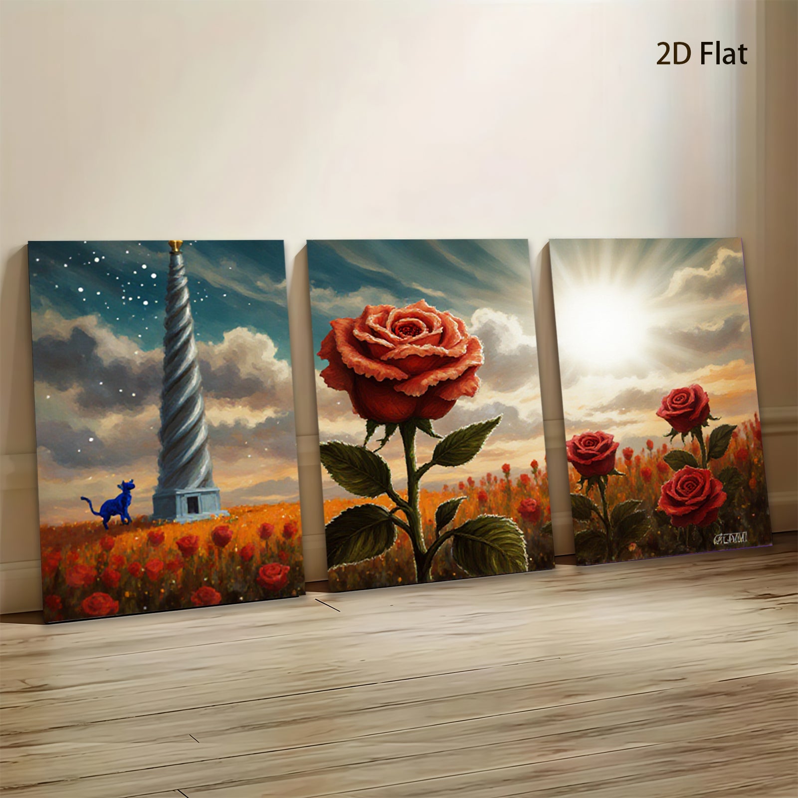 2D flat 1pc Crimson Rose Field Pastoral Landscape Wall Art Canvas Prints For Living Room Bedroom Home Decor Farmhouse Style Rustic Chic Modern Gallery Wrapped