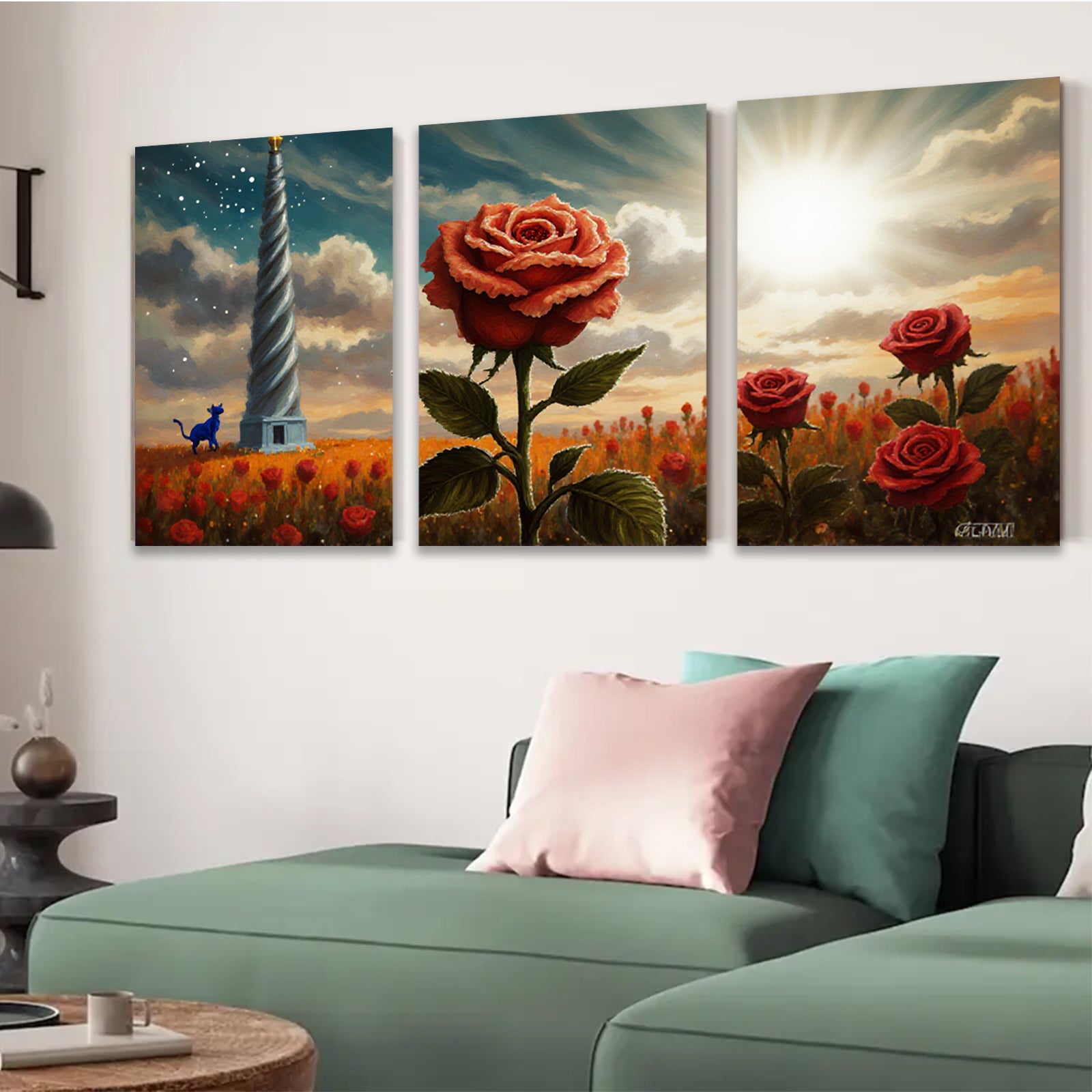 2D flat 1pc Crimson Rose Field Pastoral Landscape Wall Art Canvas Prints For Living Room Bedroom Home Decor Farmhouse Style Rustic Chic Modern Gallery Wrapped