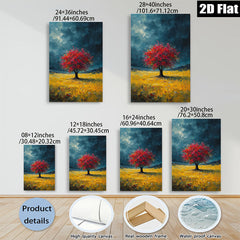 2D flat 1pc Crimson Tree Golden Field Wall Art Landscape Painting Living Room Bedroom Home Decor Farmhouse Style Canvas Prints Wrapped Ready to Hang Modern Art