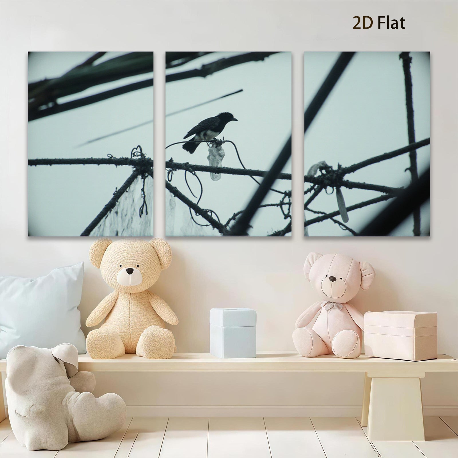 2D flat 1pc Crow on Wire Rural Landscape Wall Art for Living Room Bedroom Gallery Wrapped Canvas Prints Modern Farmhouse Decor Botanical Prints