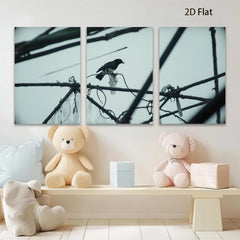 2D flat 1pc Crow on Wire Rural Landscape Wall Art for Living Room Bedroom Gallery Wrapped Canvas Prints Modern Farmhouse Decor Botanical Prints