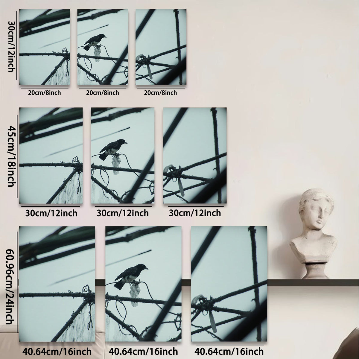 2D flat 1pc Crow on Wire Rural Landscape Wall Art for Living Room Bedroom Gallery Wrapped Canvas Prints Modern Farmhouse Decor Botanical Prints