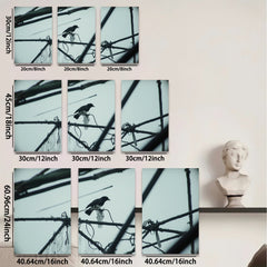 2D flat 1pc Crow on Wire Rural Landscape Wall Art for Living Room Bedroom Gallery Wrapped Canvas Prints Modern Farmhouse Decor Botanical Prints