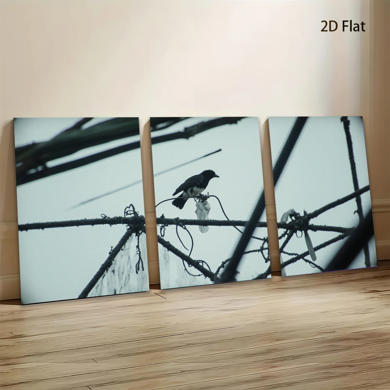 2D flat 1pc Crow on Wire Rural Landscape Wall Art for Living Room Bedroom Gallery Wrapped Canvas Prints Modern Farmhouse Decor Botanical Prints