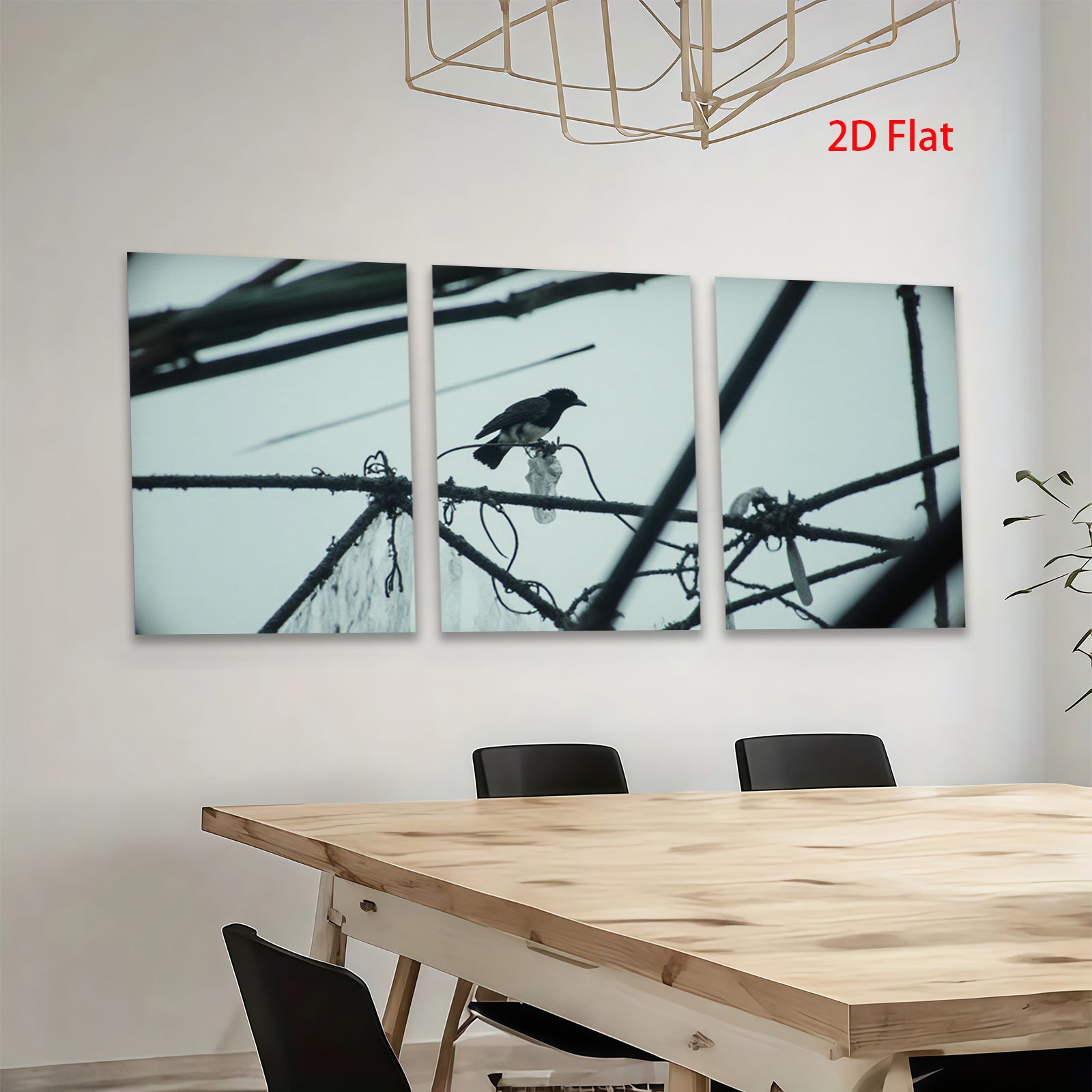 2D flat 1pc Crow on Wire Rural Landscape Wall Art for Living Room Bedroom Gallery Wrapped Canvas Prints Modern Farmhouse Decor Botanical Prints