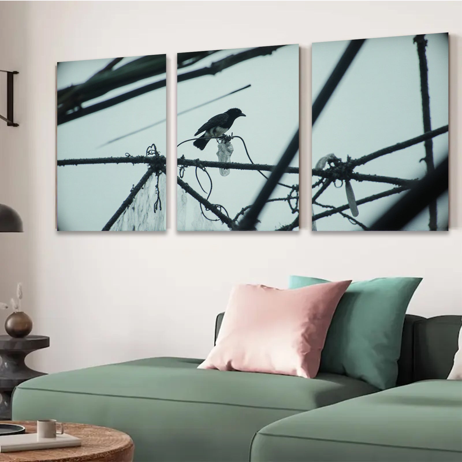 2D flat 1pc Crow on Wire Rural Landscape Wall Art for Living Room Bedroom Gallery Wrapped Canvas Prints Modern Farmhouse Decor Botanical Prints