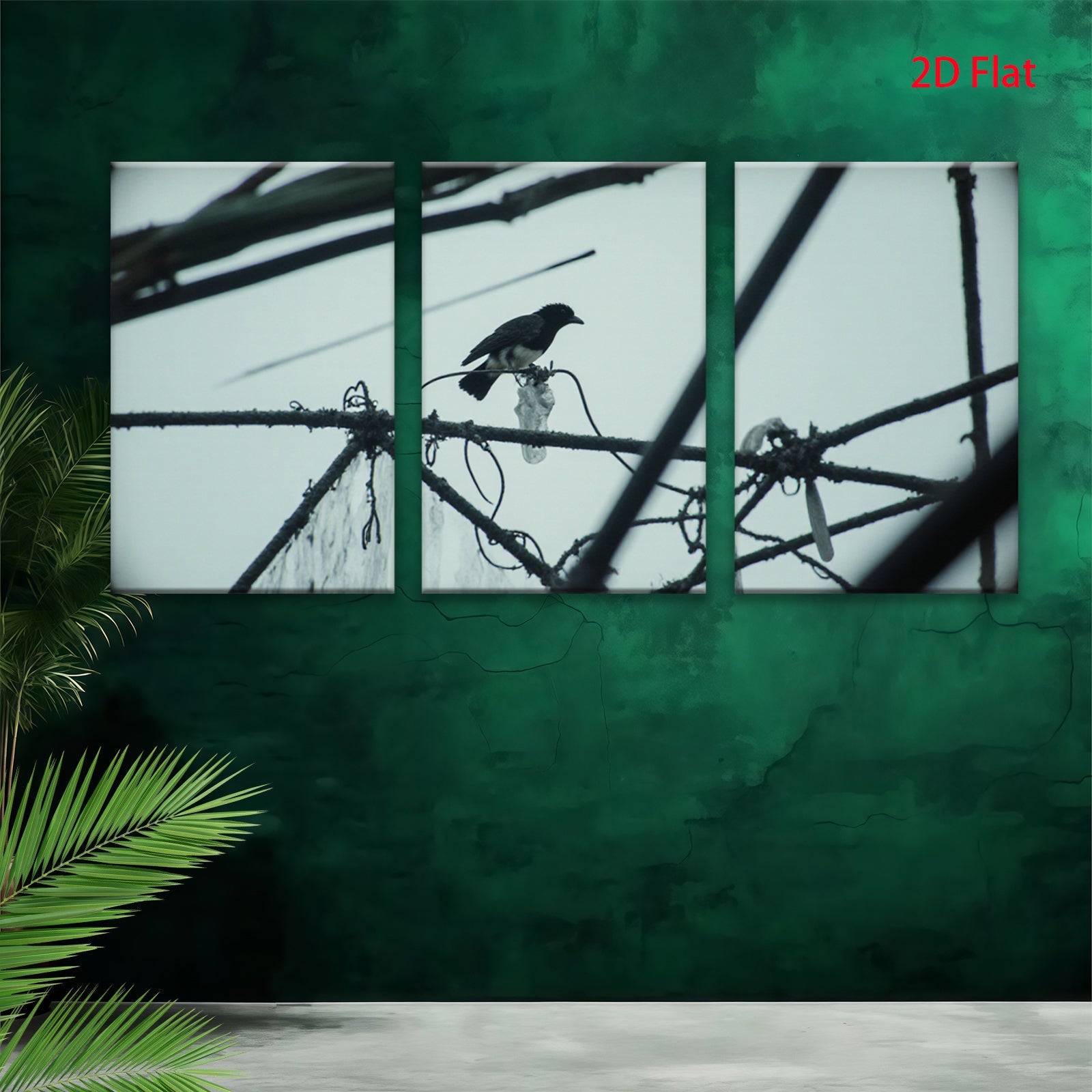 2D flat 1pc Crow on Wire Rural Landscape Wall Art for Living Room Bedroom Gallery Wrapped Canvas Prints Modern Farmhouse Decor Botanical Prints