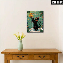 2D flat 1pc Curious Black Cat Drinks From Bathroom Faucet Farmhouse Wall Art Living Room Decor Bedroom Prints Modern Canvas Artwork Cozy Aesthetic Gallery Wrapped