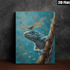 2D flat 1pc Curious Blue Lizard Climbing Branch Farmhouse Wall Art Living Room Decor Botanical Prints Rustic Canvas Artwork Modern Home Accents
