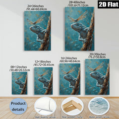 2D flat 1pc Curious Blue Lizard Climbing Branch Farmhouse Wall Art Living Room Decor Botanical Prints Rustic Canvas Artwork Modern Home Accents